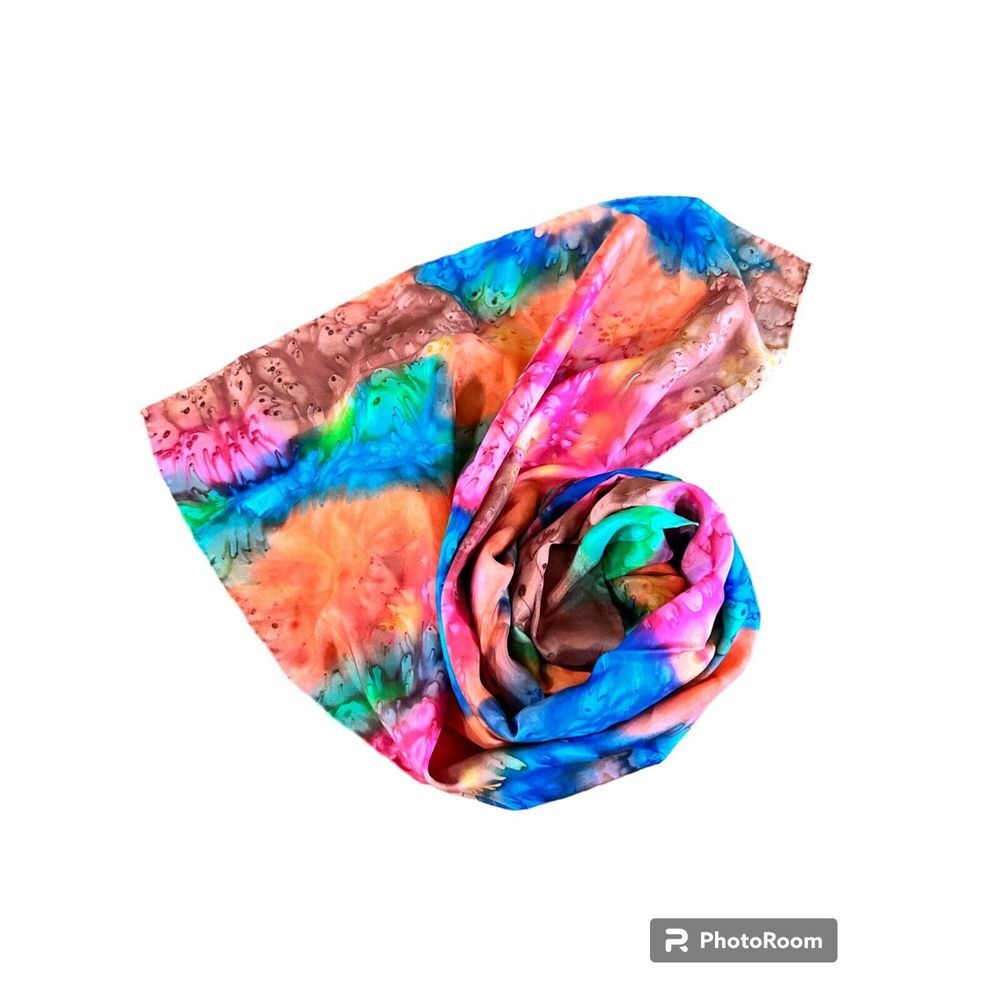 Vintage Brightly Dyed Elegant 100% Silk Scarf 22 x 58‎